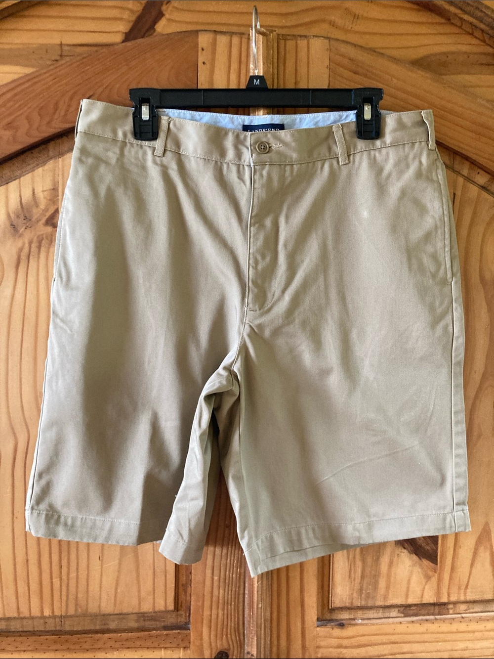 Men Lands End tan khaki chino shorts size 34